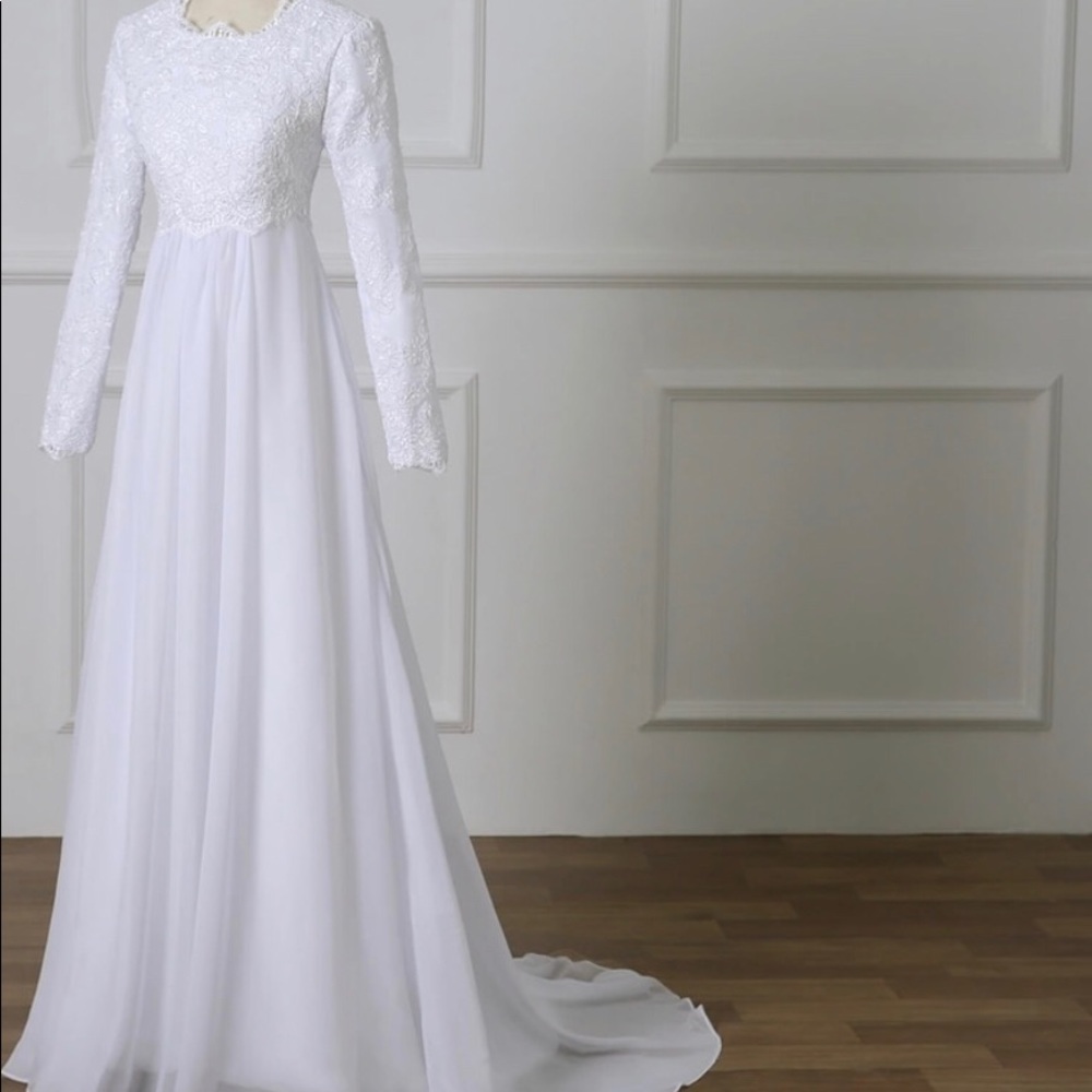 Custom Muslim Wedding Dress long sleeves chiffon